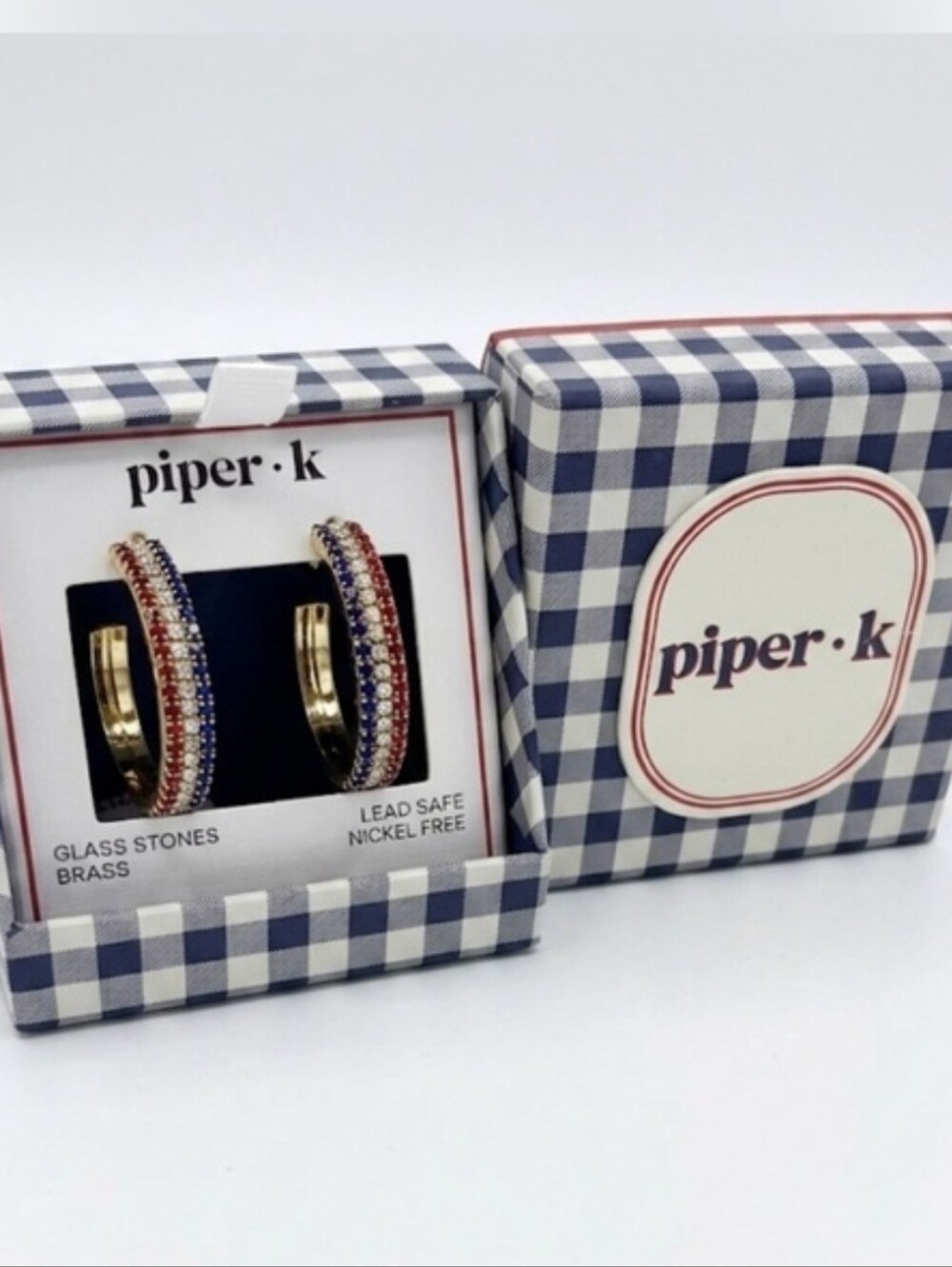 🇺🇸▪️ piper K Americana Patriotic Red White Blue Crystal Hoop Huggie  Earrings - Picture 2 of 3